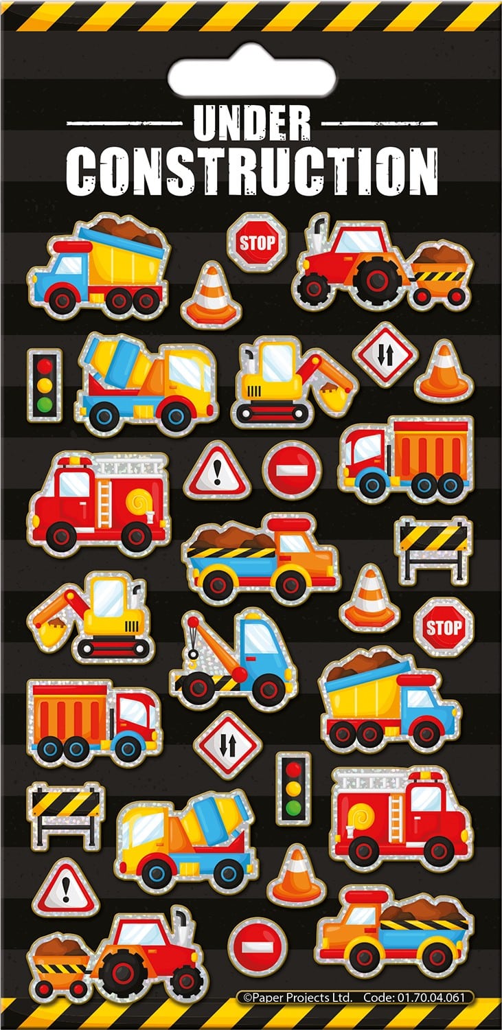 Under Construction Sparkle Stickers Sheet - Anilas UK
