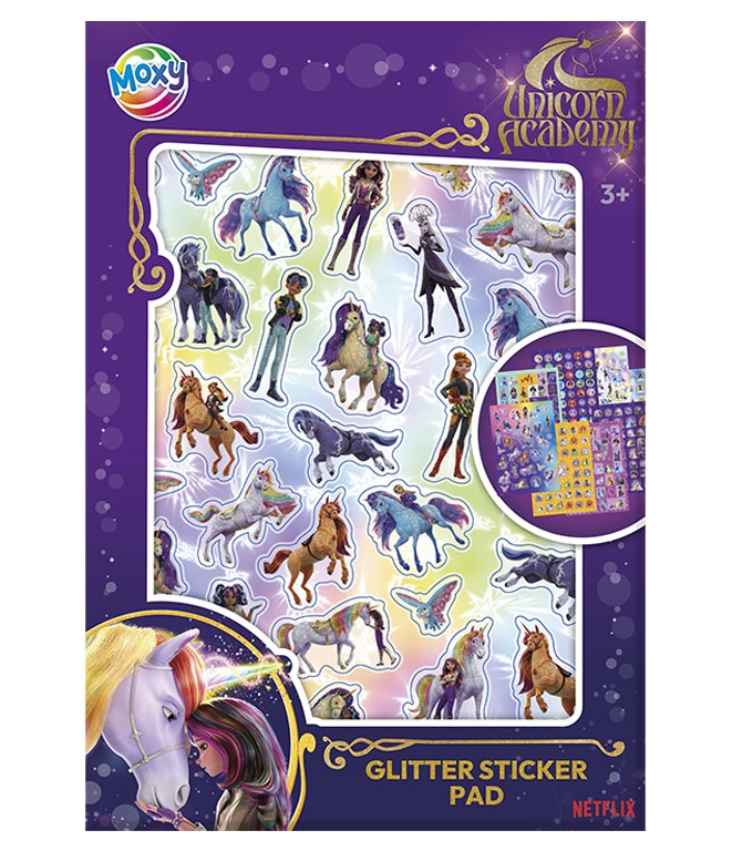 Unicorn Academy Glitter Sticker Booklet - Over 300 Reusable Stickers - Anilas UK
