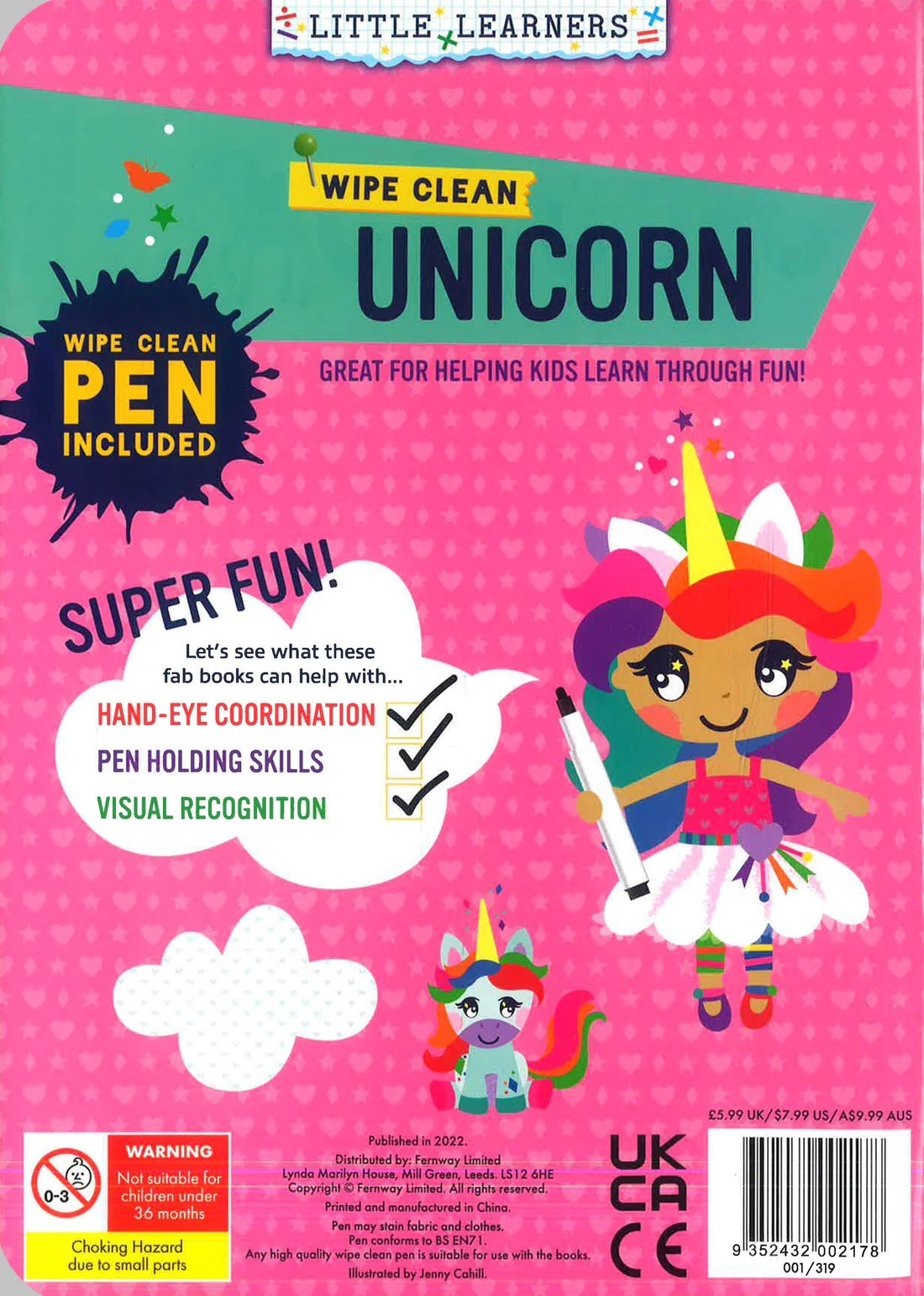 Unicorn Wipe Clean Book with Pen - Anilas UK