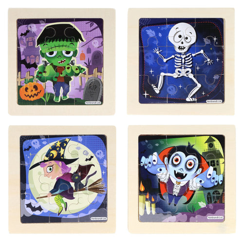 Mini Wooden Halloween Themed Jigsaw Puzzles (Pack of 4) - Anilas UK