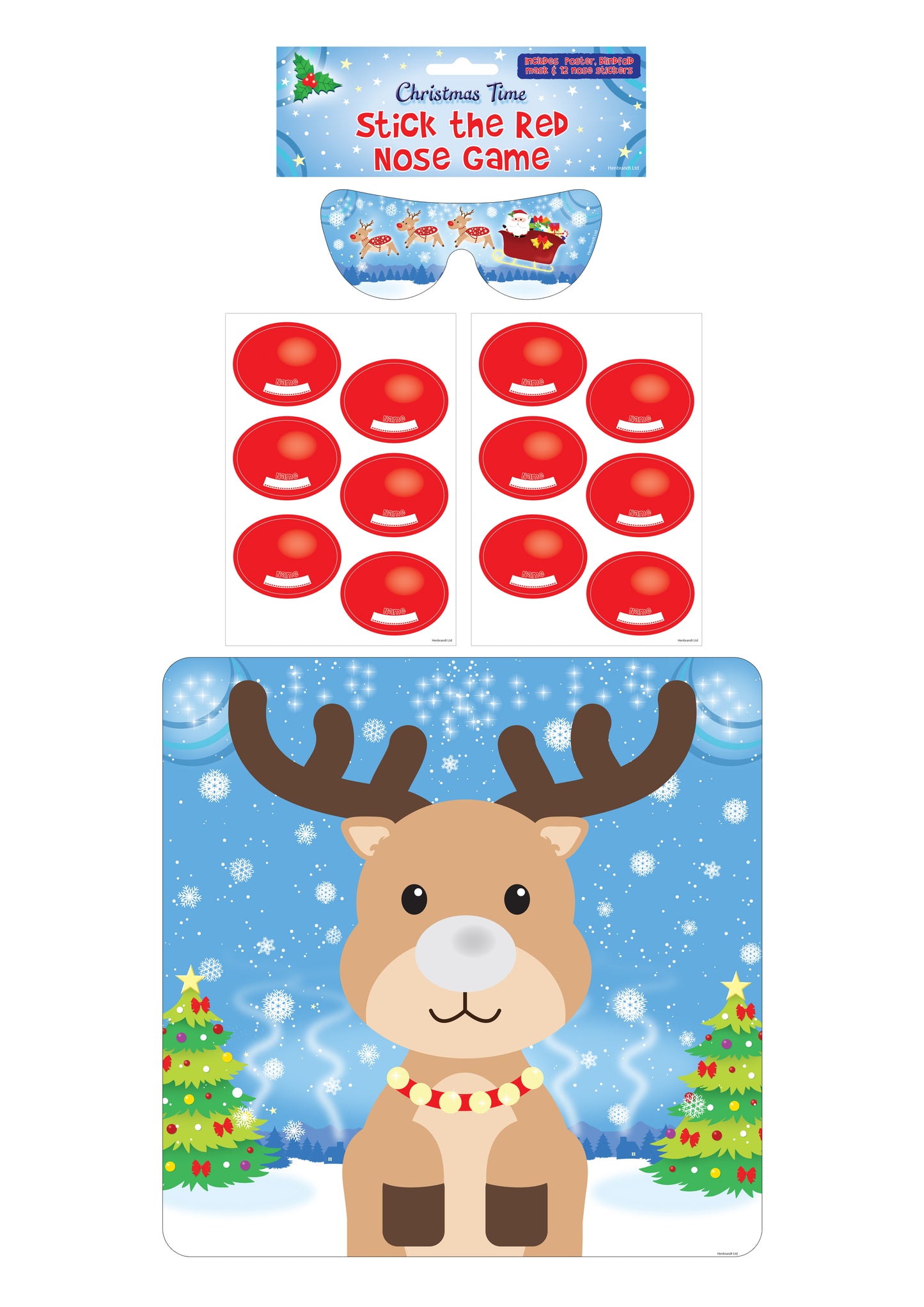 Christmas Stick the Red Nose on the Reindeer Party Game - Anilas UK