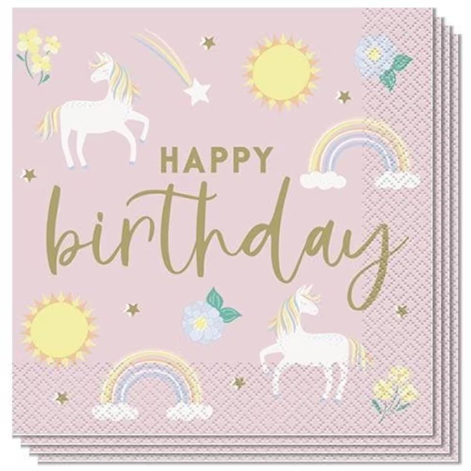 Dainty Unicorn Happy Birthday Napkins (Pack of 16) - Anilas UK
