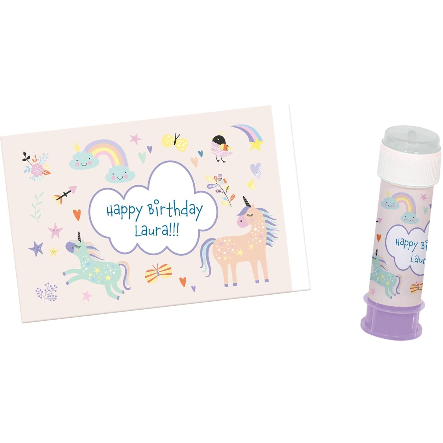 Unicorns & Rainbows Party Bubble Tub Personalisation Stickers (6 pieces) - Anilas UK