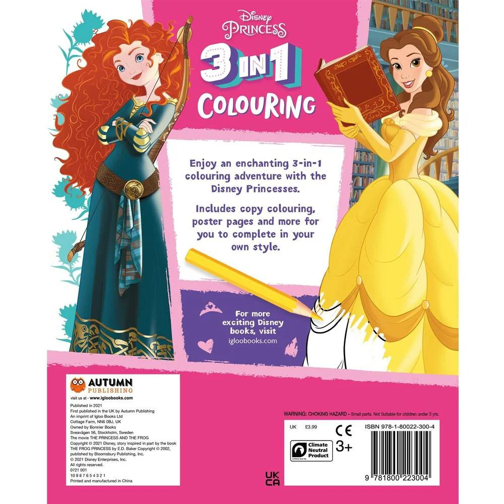 Disney Princess 3-in-1 Colouring Book, 32 Pages - Anilas UK