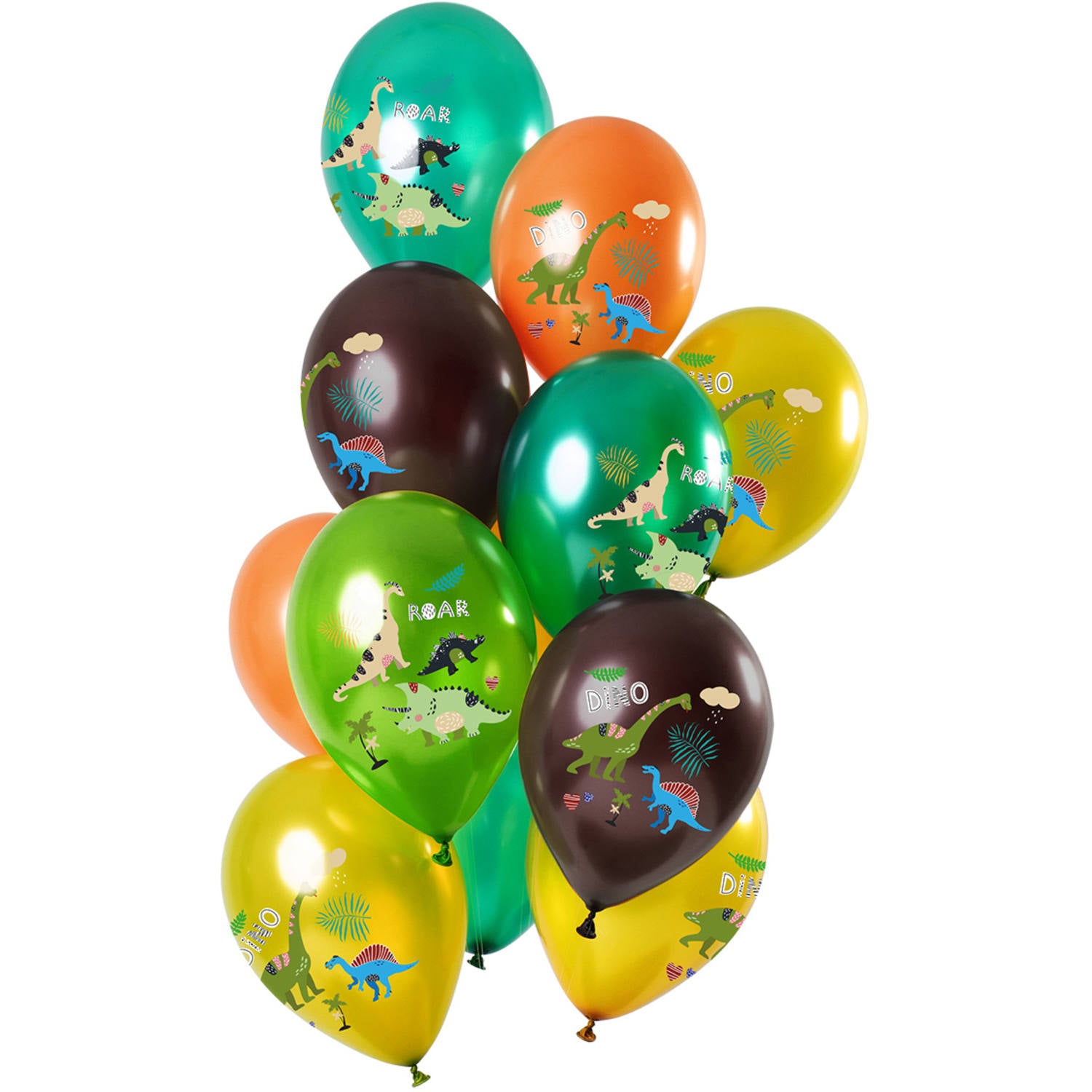 Dino Roars Metallic Latex Birthday Party Balloons -  (33 cm - 12 pieces) - Anilas UK