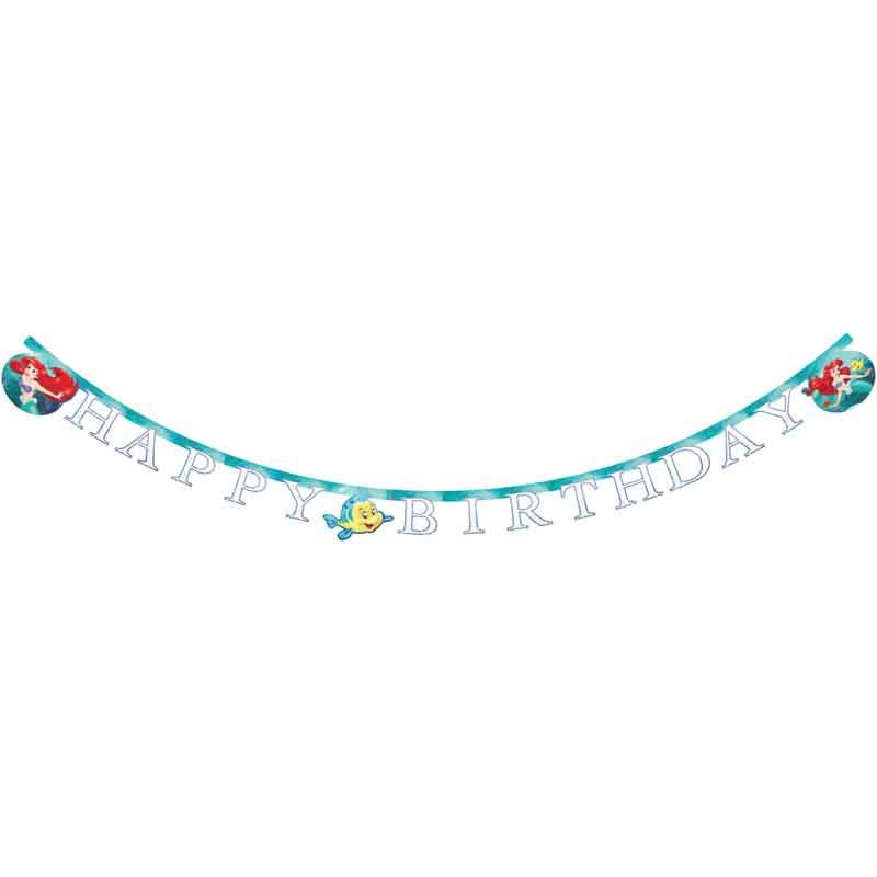 Ariel Curious Happy Birthday FSC Die-Cut Paper Banner with sea motifs and underwater charm