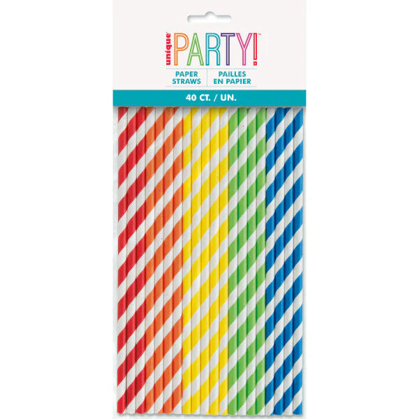 Assorted Solid Colour Paper Straws pack of 40 for party drinks