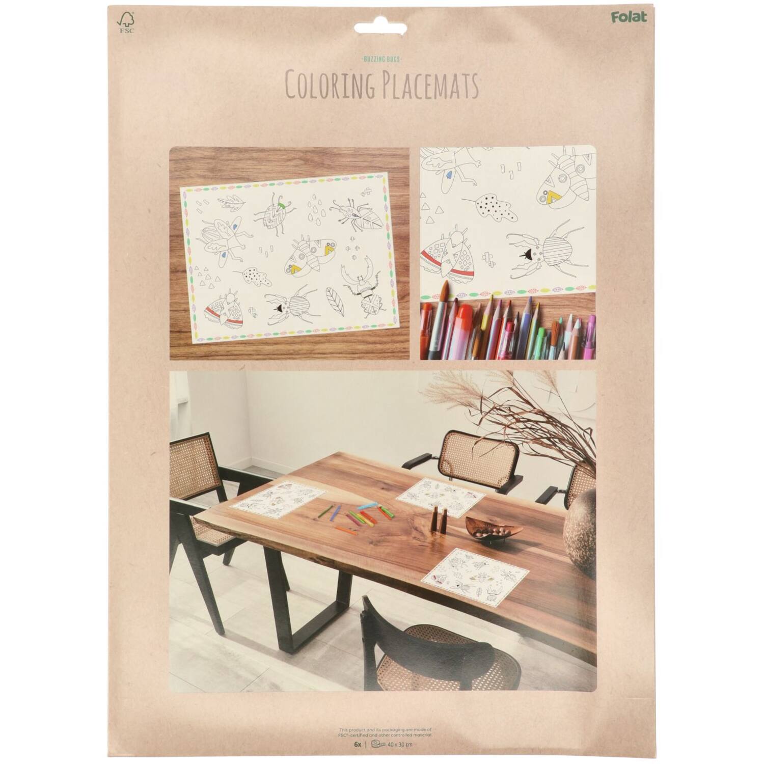 Buzzing Bugs Colour It Yourself Activity Placemat -  (6 pieces) - Anilas UK