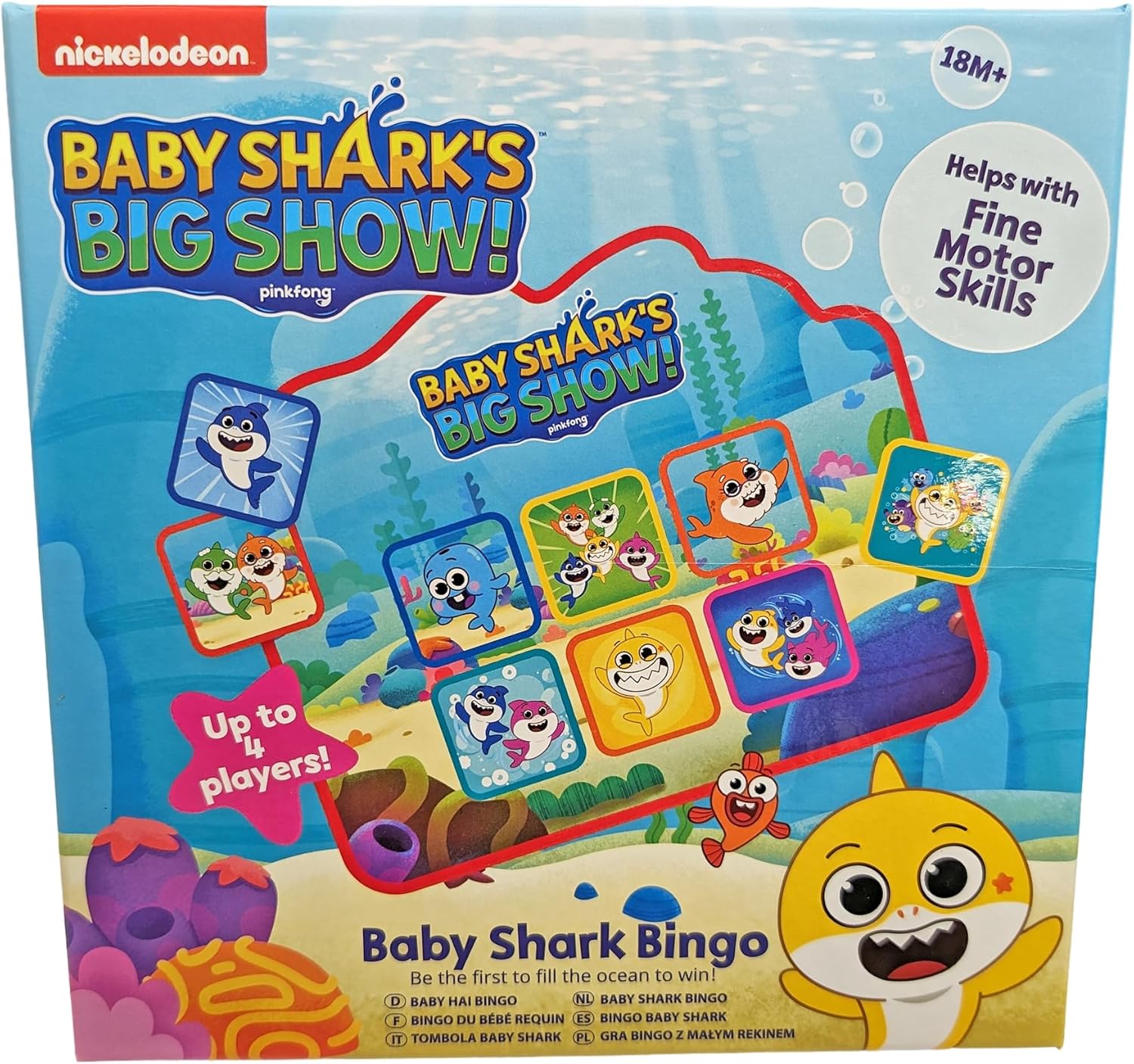 Baby Shark Ocean Bingo Game, 18 Months+, with 4 Boards and 24 Cards for Kids
