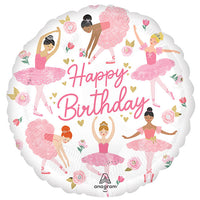 Happy Birthday Ballerina Girl Foil Balloon, 43 cm, Pink Floral Design for Kids’ Parties