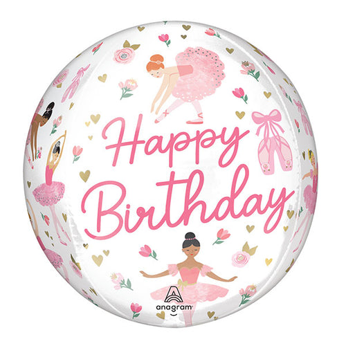 Happy Birthday Ballerina Girl Orbz Foil Balloon, 38 x 40 cm, for Kids’ Parties
