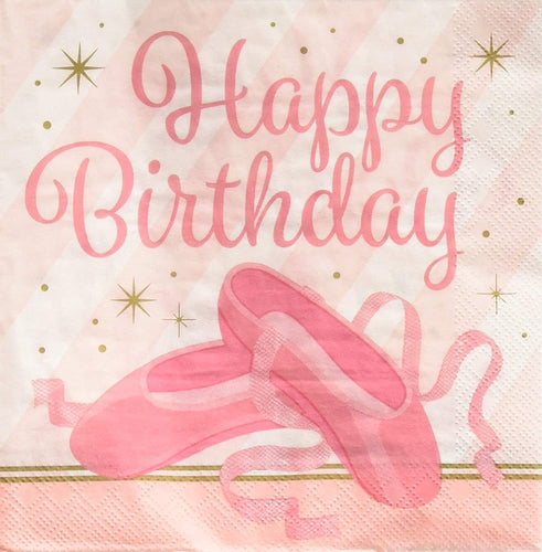 Ballerina Happy Birthday Napkins, 33 cm, Pack of 16, 2-Ply for Kids’ Parties