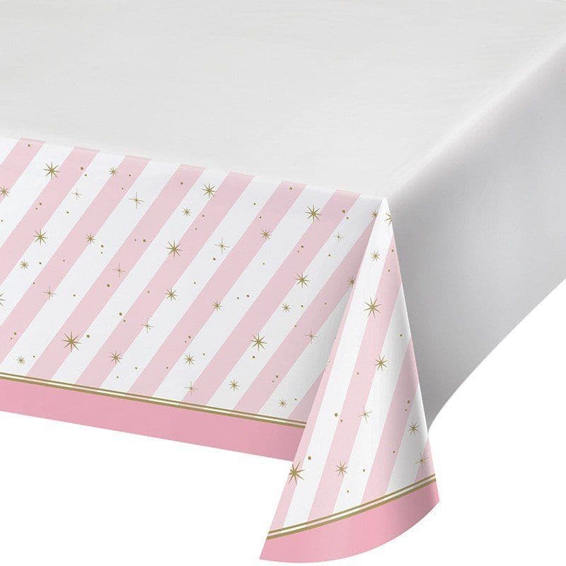 Ballerina Plastic Table Cover, 259 x 137 cm, Pink & White Stripes for Kids’ Parties