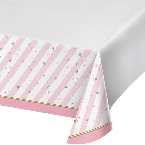 Ballerina Plastic Table Cover, 259 x 137 cm, Pink & White Stripes for Kids’ Parties