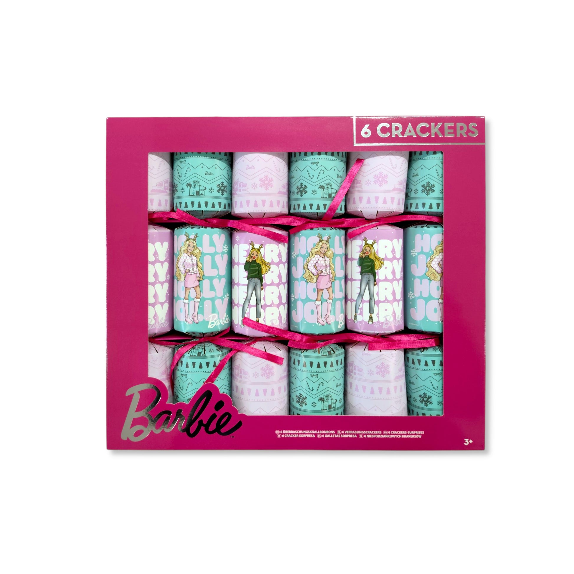 Barbie 6 x 12 inch Cracker pack front view with pink festive design