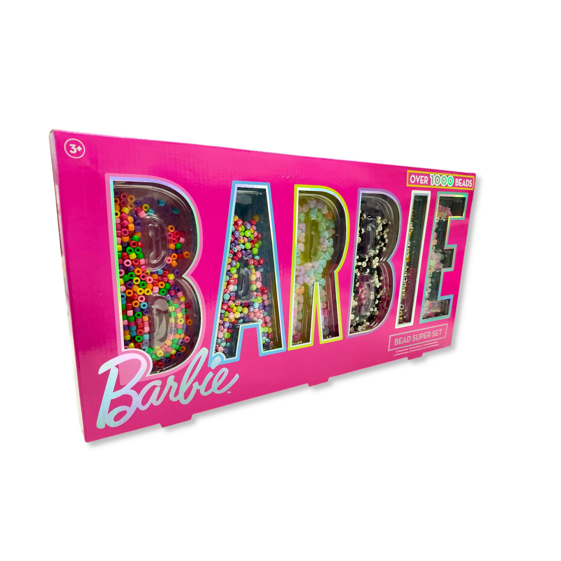 Crafting scene with Barbie bead set showing threaded necklaces and bracelets