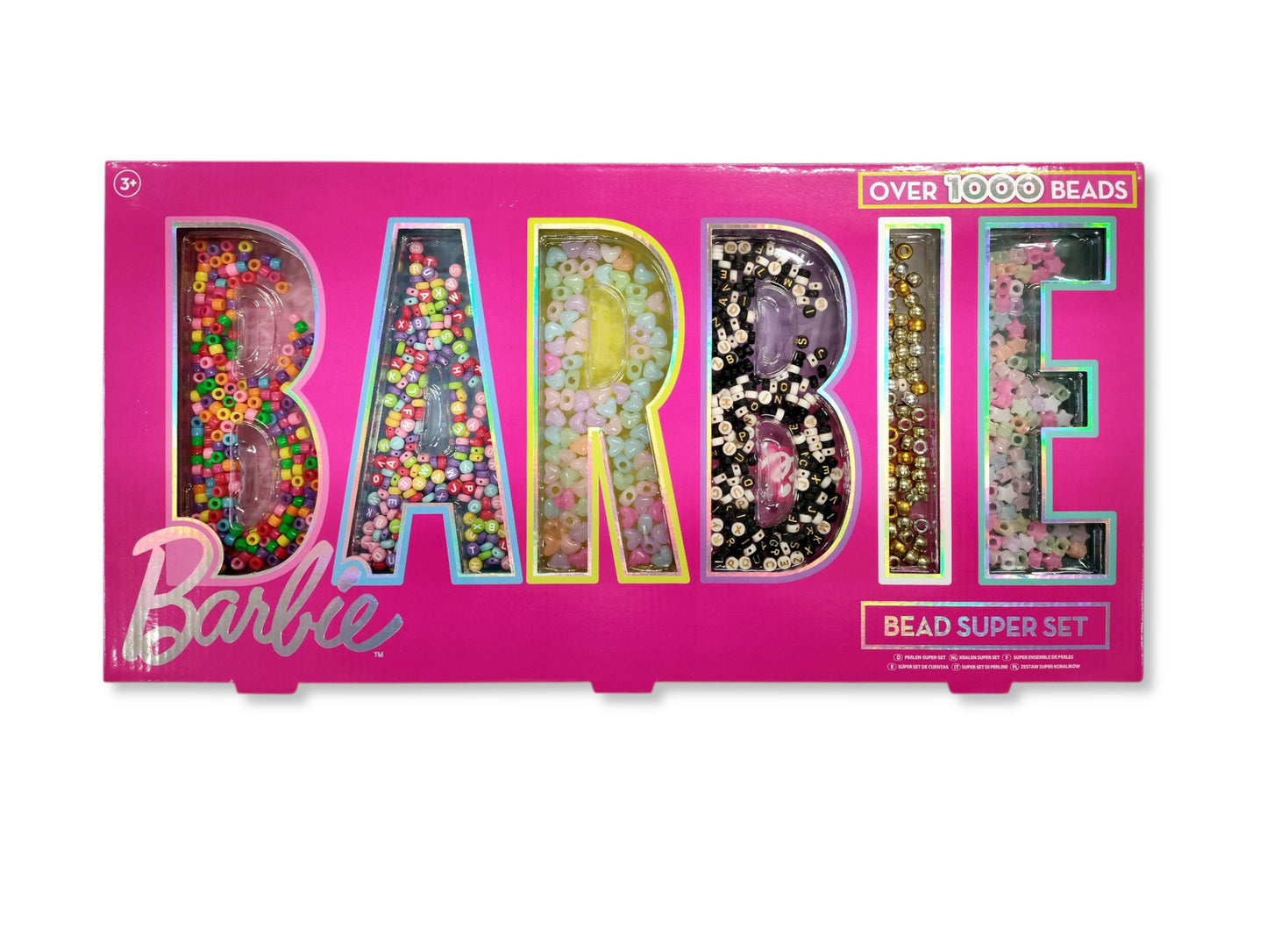 Barbie Large Bead Set over 1000 in transparent glitter case with organised compartments