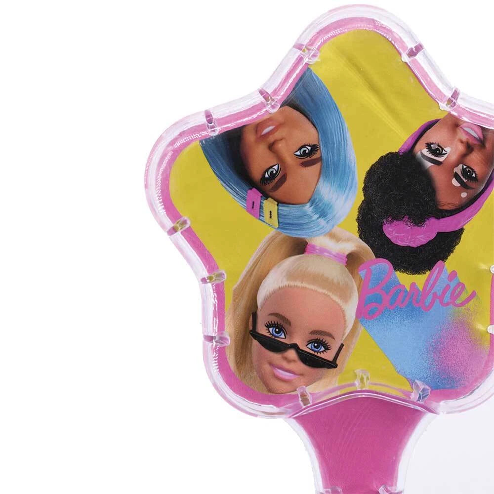 Back view of Barbie Star-Shaped Hair Brush with colourful Barbie character designs for kids