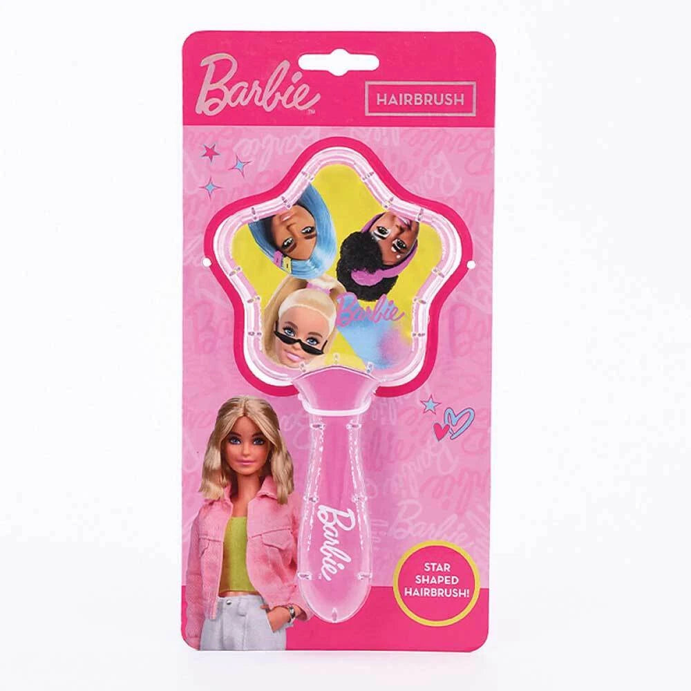 Barbie Star-Shaped Hair Brush with vibrant character designs for kids 3+ and Barbie fans