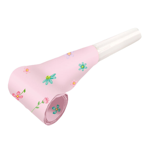 Beautiful Horses 8 Plastic / Paper Blowouts 31cm with pink floral motif and white mouthpiece