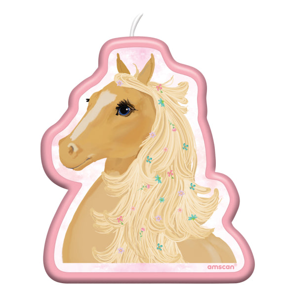 Beautiful Horses Character Candle 7.5x9cm with floral mane and plastic picks in colourful design