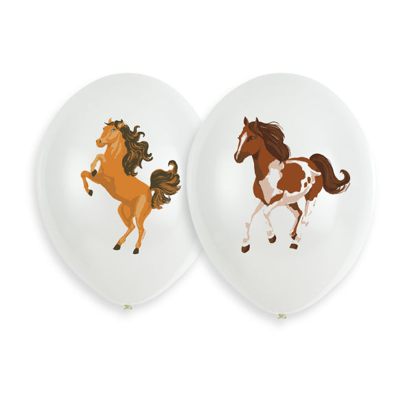 Beautiful Horses 6 Latex Balloons 27cm pack with colourful horse print in one colour