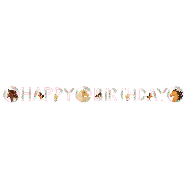 Beautiful Horses Paper Letter Banner 140x15cm with floral letters and horse head hangers