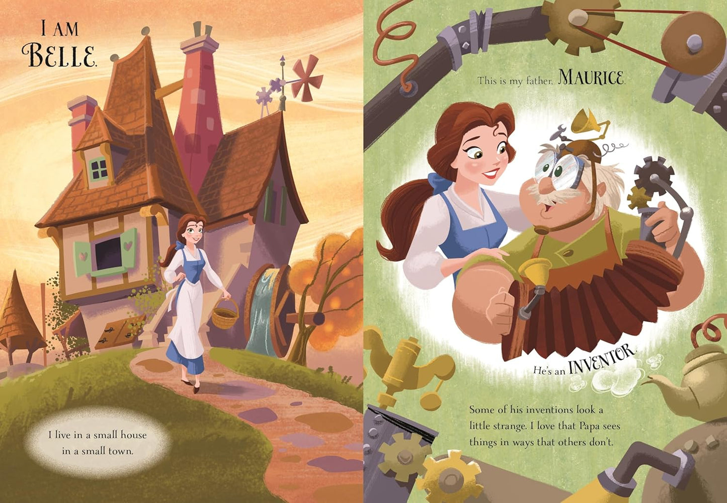 Adventure illustrations of Belle from Beauty and the Beast Golden Tales