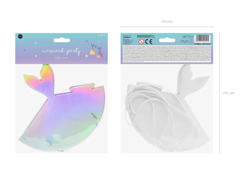 Mermaid, Iridescent Party Hats (Pack of 6) - Anilas UK