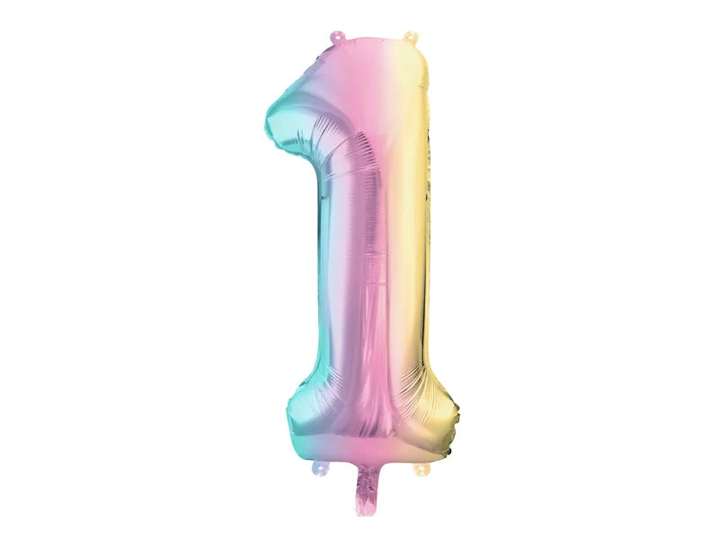 Pastel Rainbow Number 1 Foil balloon, 86cm - Anilas UK