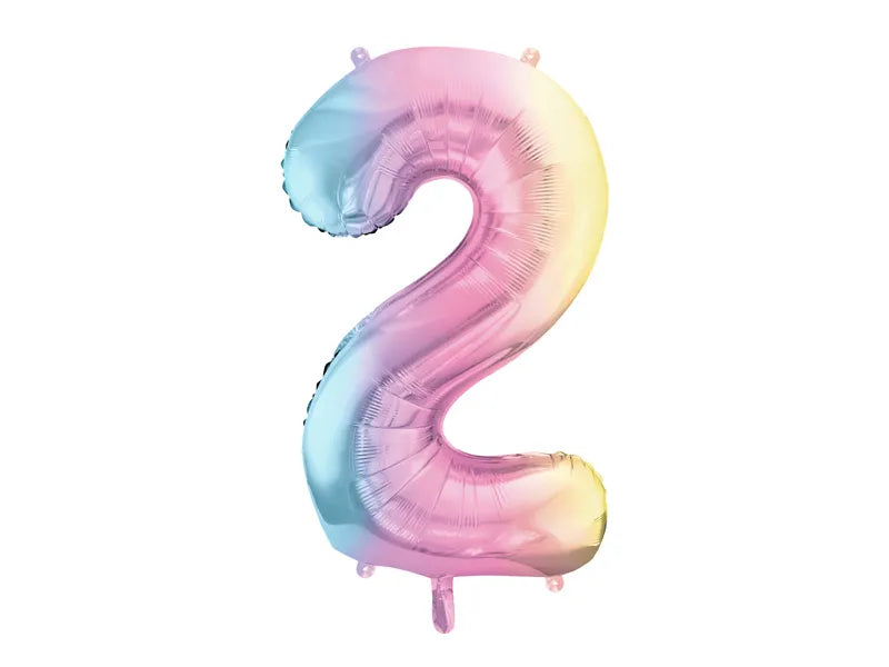 Pastel Rainbow Number 2 Foil balloon, 86cm - Anilas UK