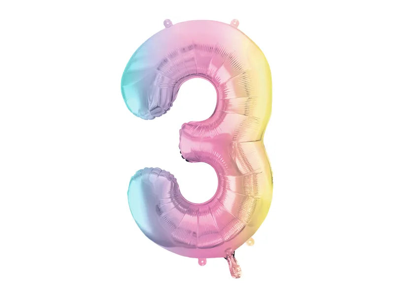 Pastel Rainbow Number 3 Foil balloon, 86cm - Anilas UK
