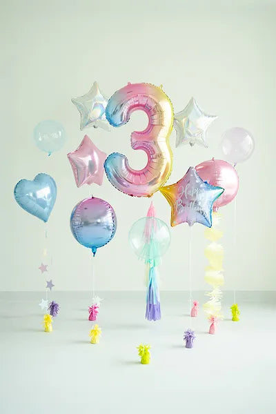 Pastel Rainbow Number 3 Foil balloon, 86cm - Anilas UK