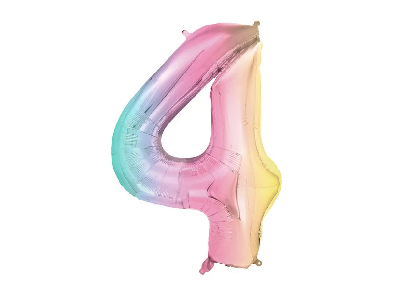 Pastel Rainbow Number 4 Foil balloon, 86cm - Anilas UK