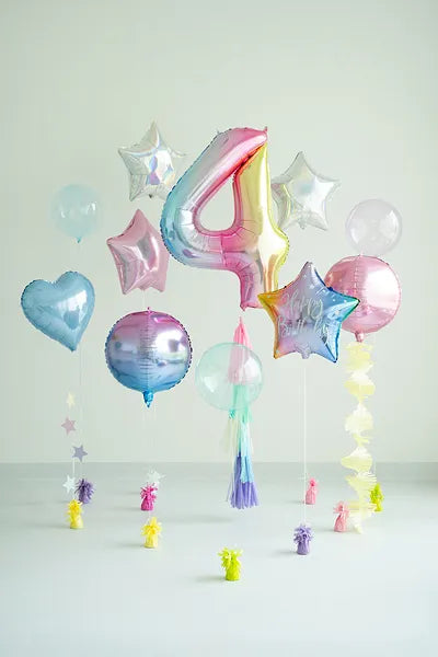 Pastel Rainbow Number 4 Foil balloon, 86cm - Anilas UK