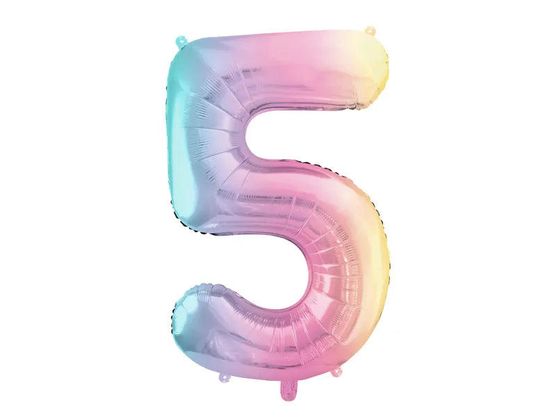 Pastel Rainbow Number 5 Foil balloon, 86cm - Anilas UK