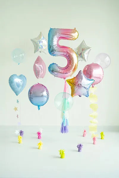 Pastel Rainbow Number 5 Foil balloon, 86cm - Anilas UK