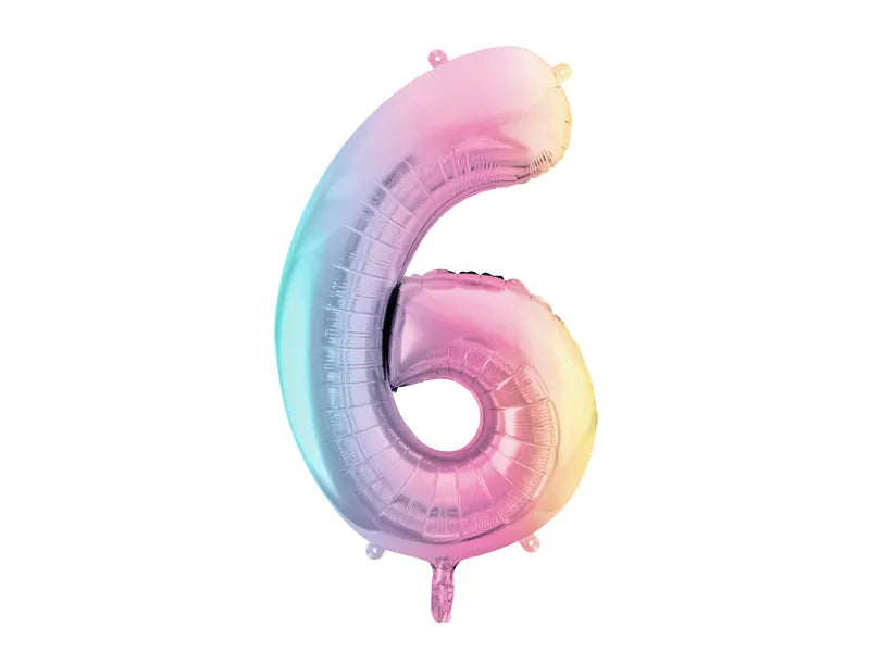Pastel Rainbow Number 6 Foil balloon, 86cm - Anilas UK