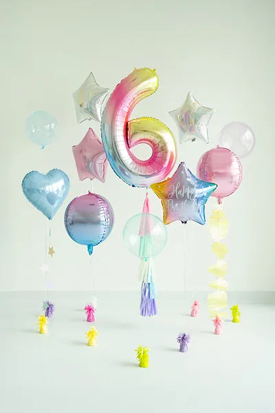 Pastel Rainbow Number 6 Foil balloon, 86cm - Anilas UK