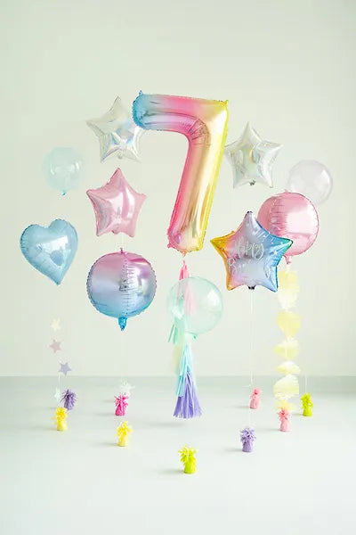 Pastel Rainbow Number 7 Foil balloon, 86cm - Anilas UK