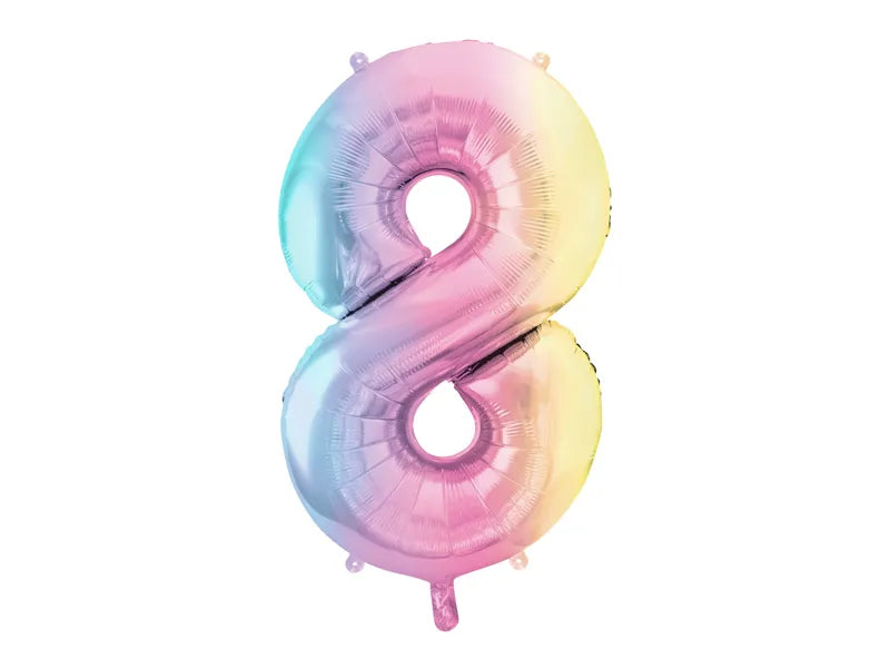 Pastel Rainbow Number 8 Foil balloon, 86cm - Anilas UK