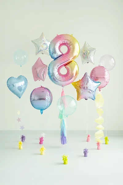 Pastel Rainbow Number 8 Foil balloon, 86cm - Anilas UK
