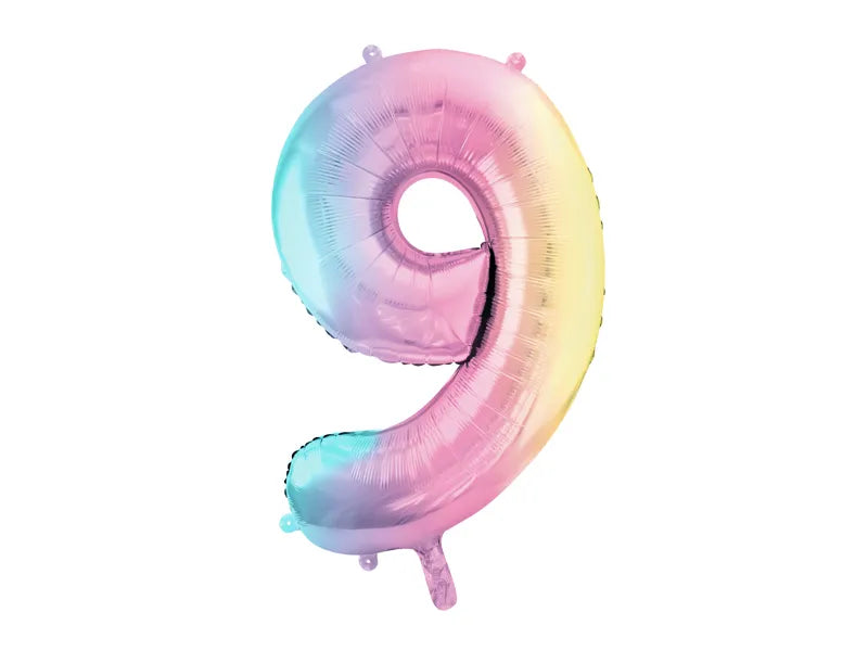 Pastel Rainbow Number 9 Foil balloon, 86cm - Anilas UK