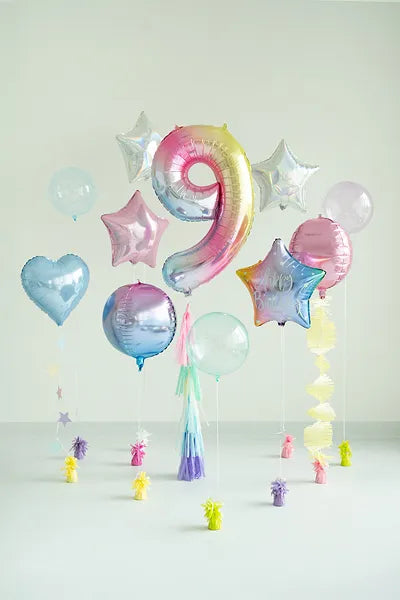 Pastel Rainbow Number 9 Foil balloon, 86cm - Anilas UK