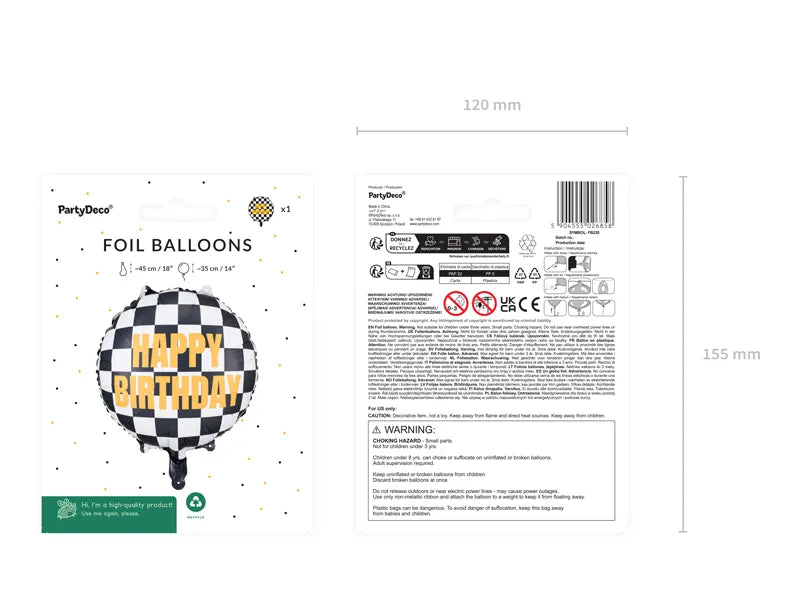 18" Checkered flag Birthday Party Balloons - Anilas UK