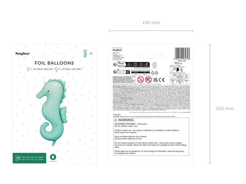Mermaid - Seahorse Foil Balloon 47 x 98 cm - Anilas UK