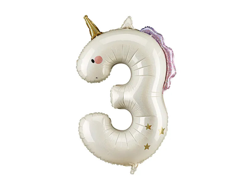 Unicorn Number 3 Foil Balloon, 93cm - Anilas UK