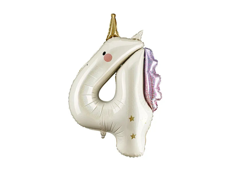 Unicorn Number 4 Foil balloon, 93cm - Anilas UK