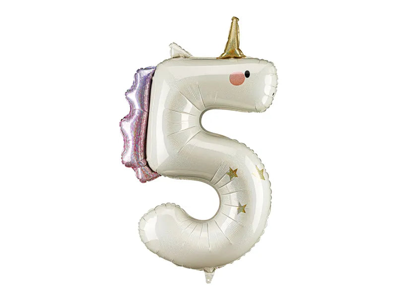 Unicorn Number 5 Foil balloon, 93cm - Anilas UK