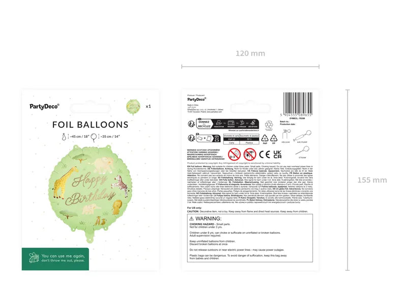 Foil balloon tablet ''Happy Birthday'' Safari, 35x35 cm - Anilas UK
